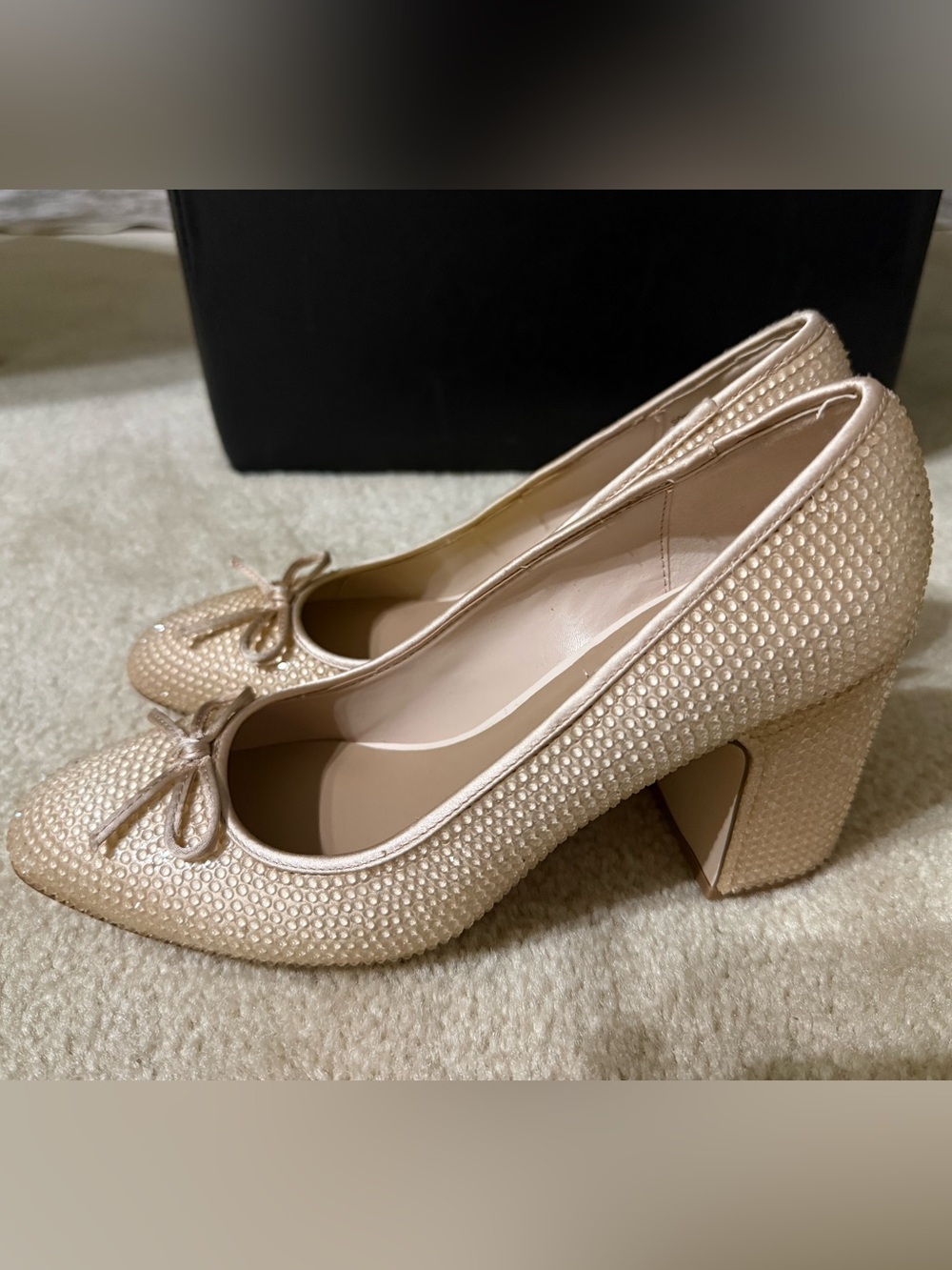 Steve Madden Sz 8 -Embellished Block Heel Pumps in Champagne